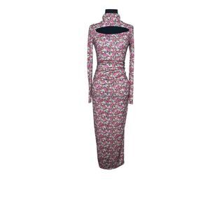 Zara pink floral long sleeves maxi pencil dress size Small